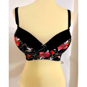 NWT Cupshe Black & Floral Bikini Top 1x / 16